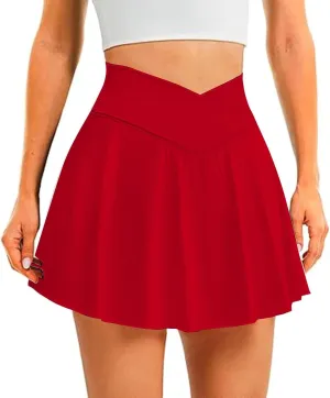 Tennis Skirts for Women Tennis Skirt with Pockets Shorts Crossover High Waisted Athletic Skorts Golf Running Workout