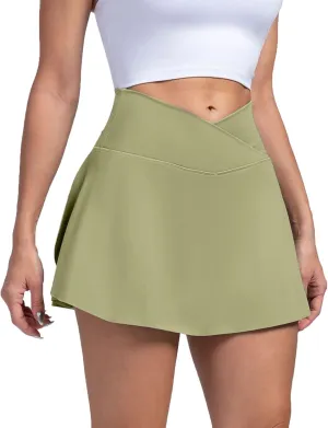 Tennis Skirts for Women with Shorts Cross Elastic High Waisted Tummy Control Golf Skirt Workout Skorts with Pockets