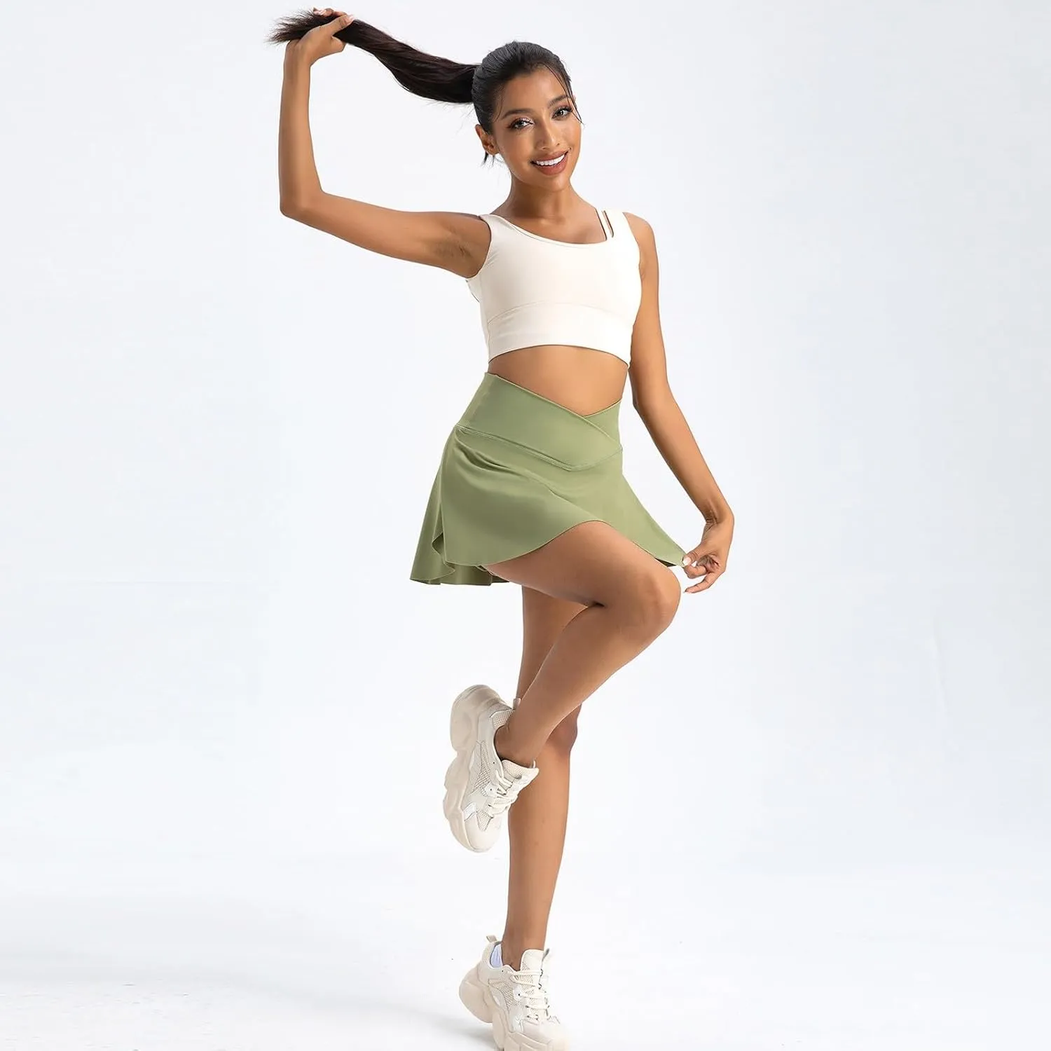 Tennis Skirts for Women with Shorts Cross Elastic High Waisted Tummy Control Golf Skirt Workout Skorts with Pockets