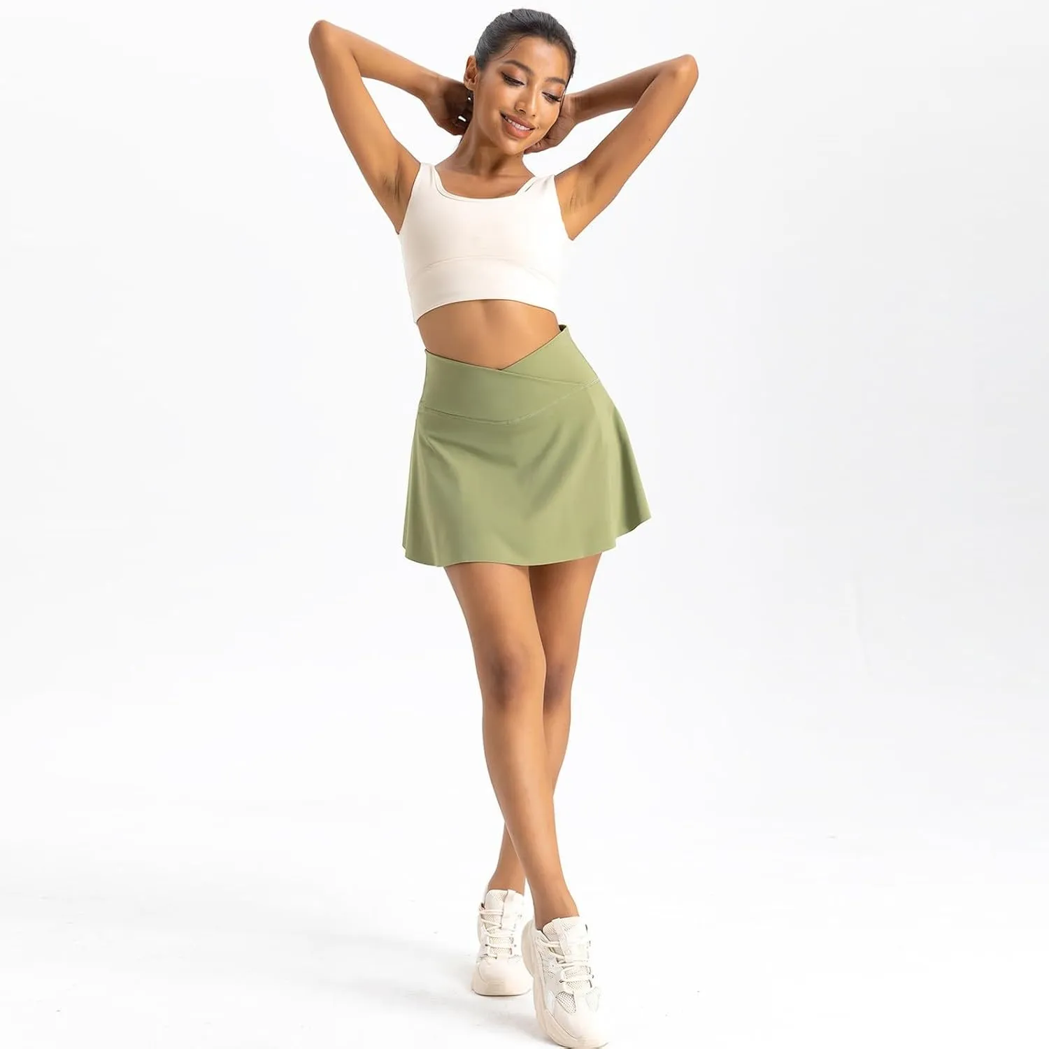 Tennis Skirts for Women with Shorts Cross Elastic High Waisted Tummy Control Golf Skirt Workout Skorts with Pockets