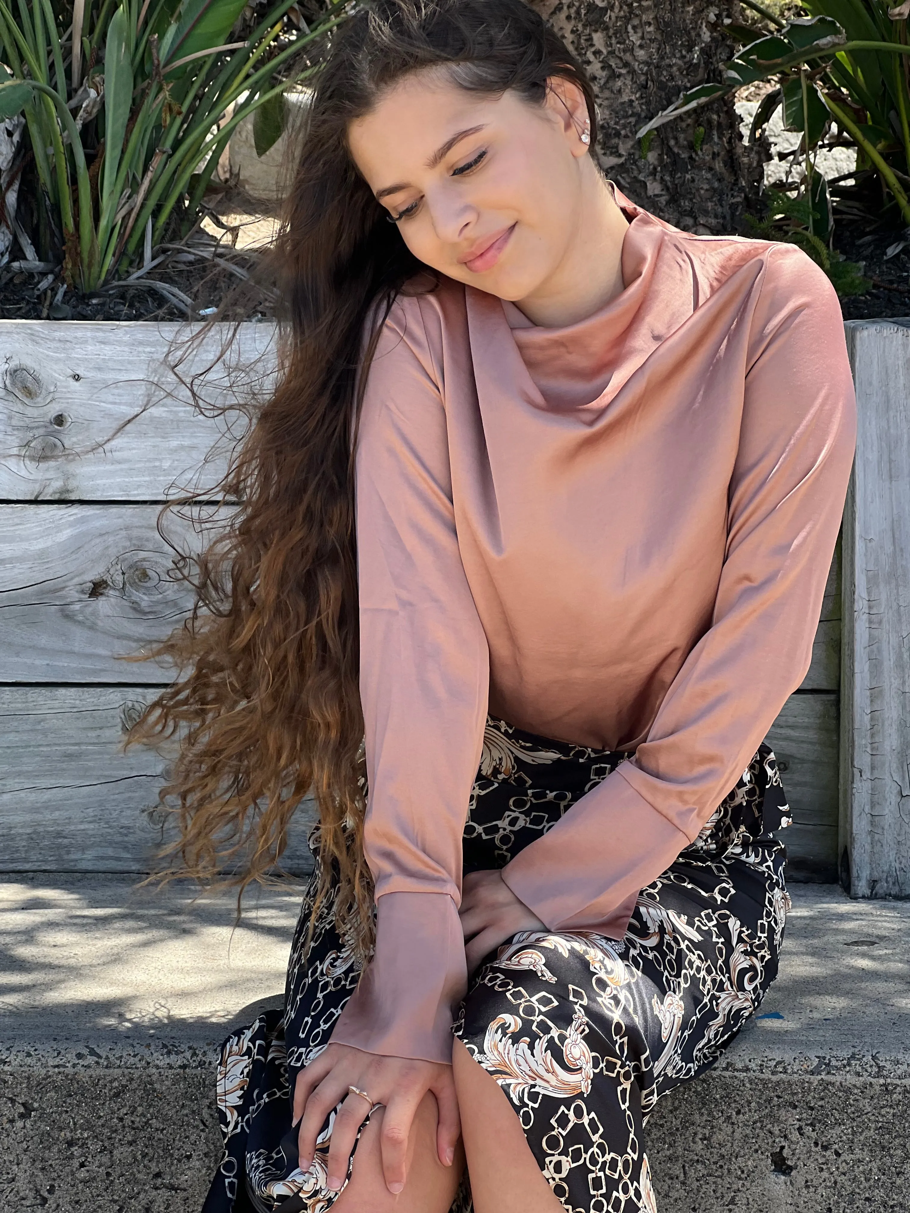 The Crescent Modish Satin Top - Dark Shades