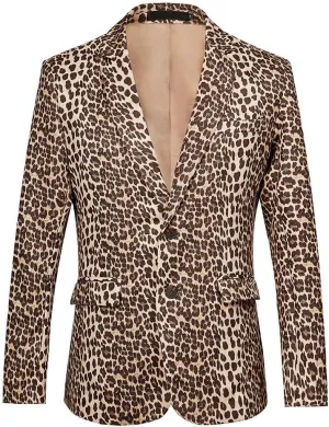 THWEI Mens Blazer Hipster Leopard Print Tuxedo Luxury Notched Lapel Slim Fit Stylish Sport Coats Jacket
