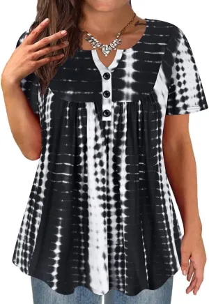 TIYOMI Plus Size Short Sleeve Tops for Women Buttons Up Shirts Summer Dressy Blouses Swing Tunics XL-5XL