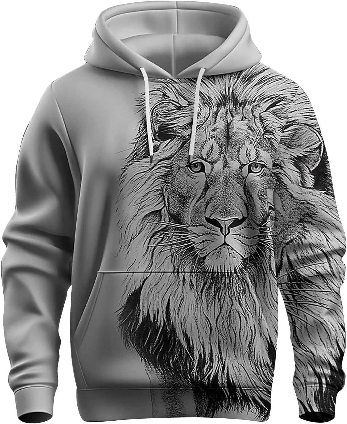 Trendy Workout Hoodies for Men 3D Lion Graphic Drawstring Long Sleeve Hooded Pullover Gym Athletic Casual Sweatshirts