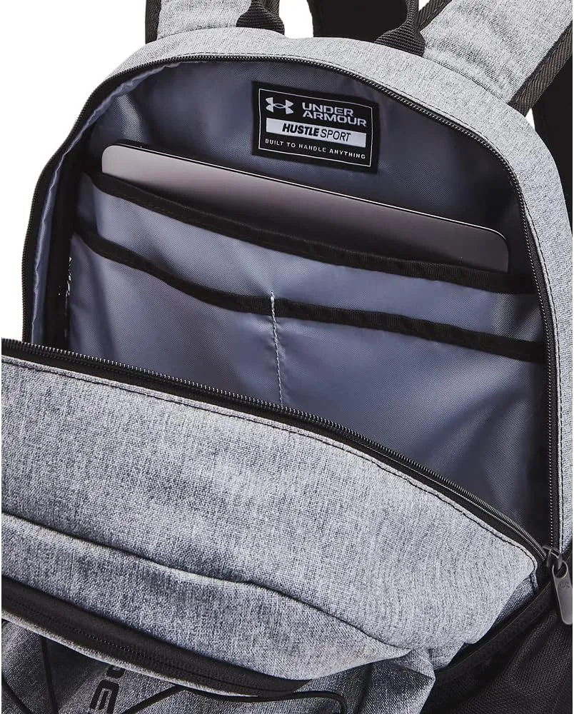 Under Armour Unisex-Adult Hustle Sport Backpack , Pitch Gray Medium Heather (012)/Black , One Size Fits All