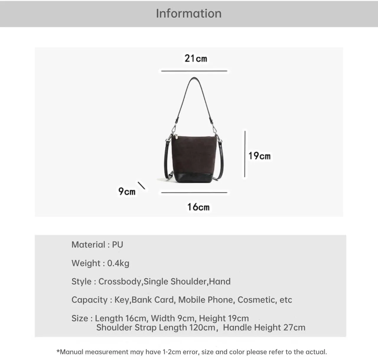 Vintage Frosted Casual Bucket Bag Large Capacity Purse Single Shoulder Bag Premium Sense Crossbody Bag