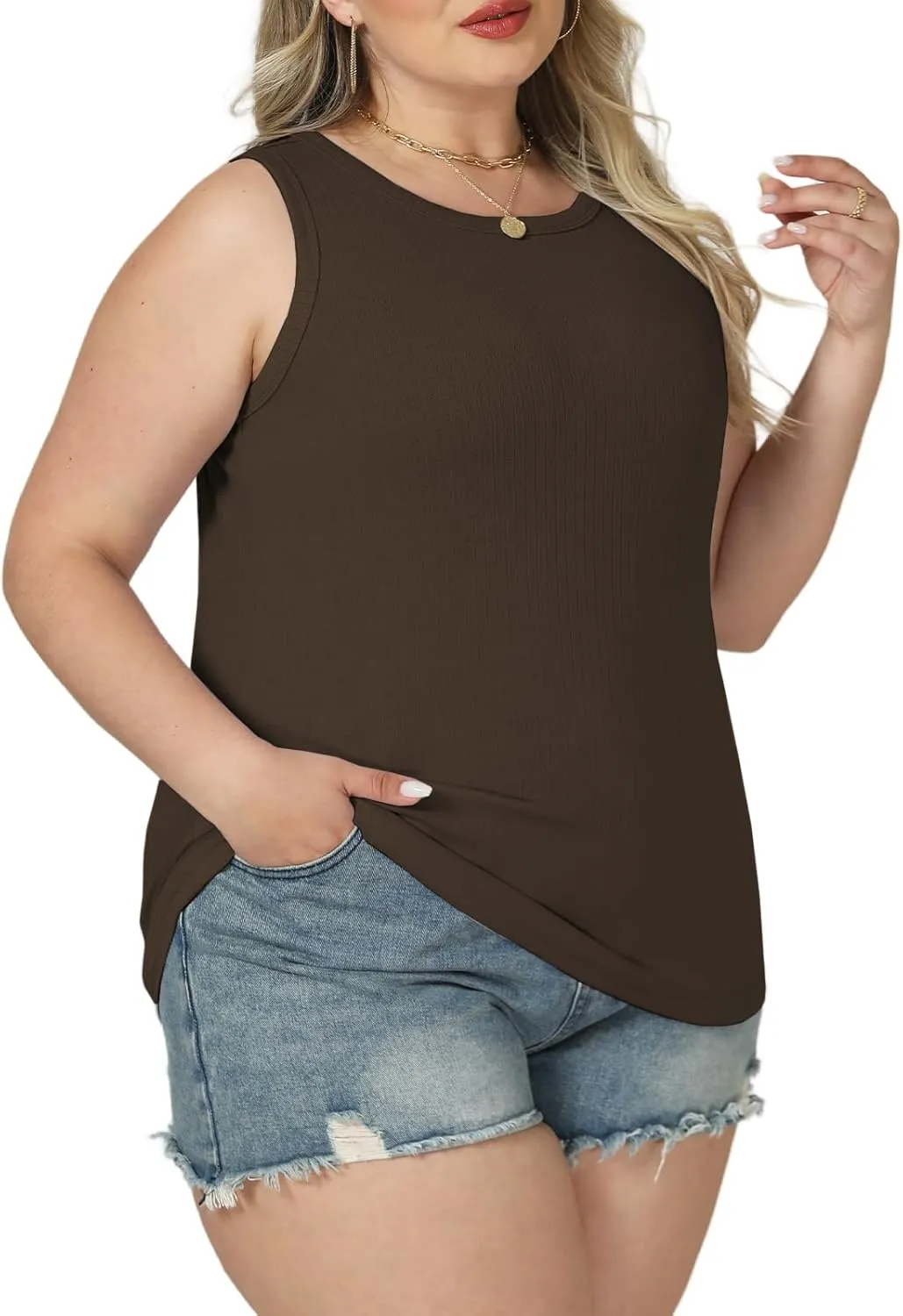 VISLILY Womens-Plus-Size-Tank-Tops 2025 Summer Crew Neck Sleeveless Shirts Casual Ribbed Racerback Blouses XL-5XL