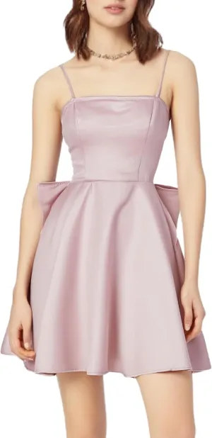 WDIRARA Women's Satin Bow Homecoming Dresses Spaghetti Strap Wedding Guest Gown Summer Mini Dress