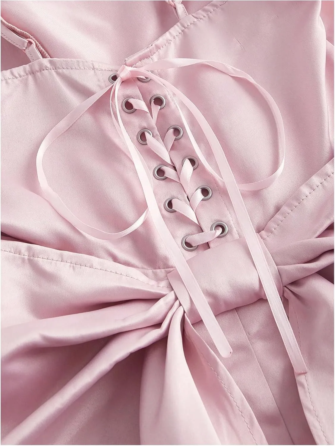 WDIRARA Women's Satin Bow Homecoming Dresses Spaghetti Strap Wedding Guest Gown Summer Mini Dress