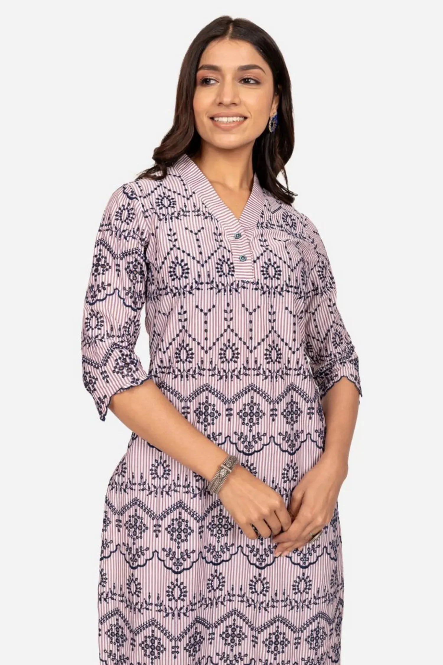 White And Brown Schiffli Kurta