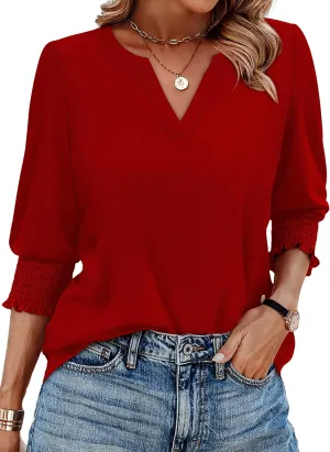 WIHOLL Blouses for Women Dressy Casual 3/4 Length Sleeve Womens Tops Trendy Summer Spring Shirts S-3XL