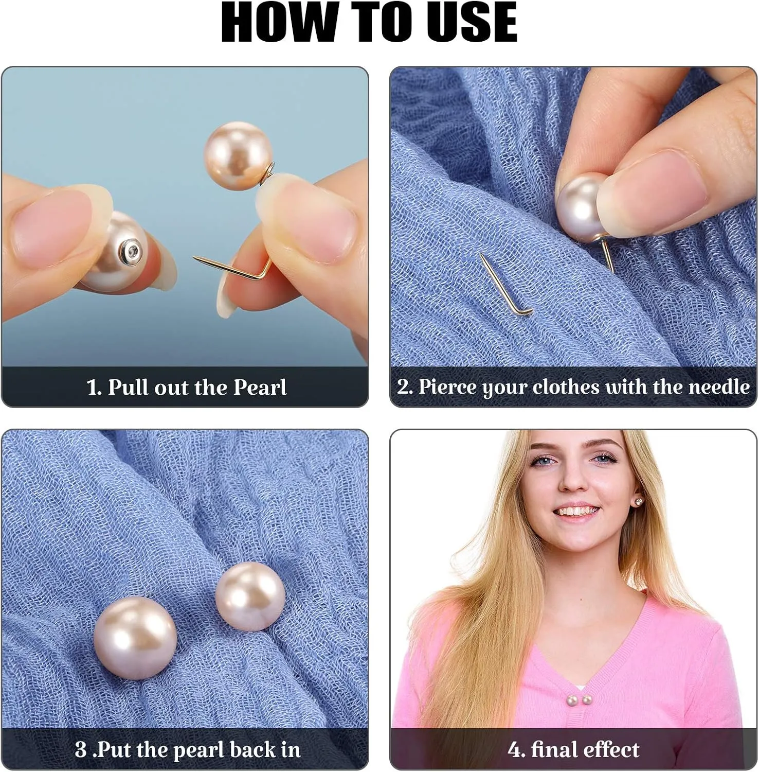WILLBOND 6 Pcs Artificial Pearl Brooch Pins Anti-exposure Neckline Safety Pins Sweater Shawl Clips for Women Wedding Party Decorations, 2 Styles
