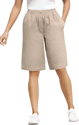 Woman Within Plus Size 7-Day Elastic-Waist Cotton Denim Short