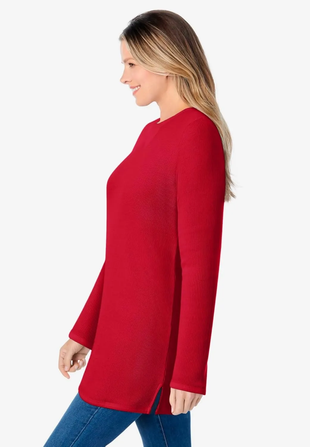 Woman Within Women's Plus Size Waffle Thermal Sweatshirt