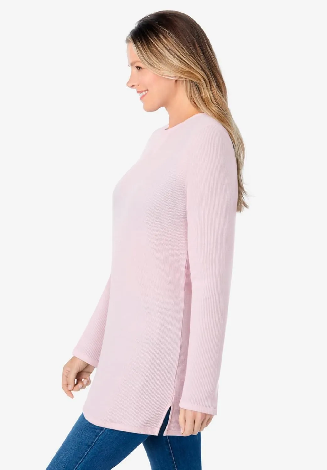 Woman Within Women's Plus Size Waffle Thermal Sweatshirt