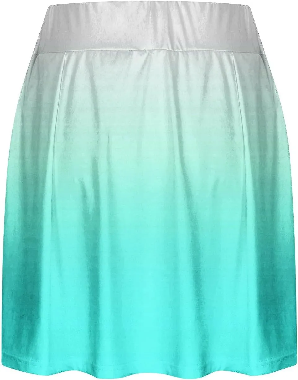 Women Gradient Colour Skirt Shorts Ladies Pleated Tennis Skirts Short Regular Fit Fake Two Piece Half Trouser 2025