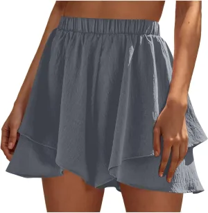 Women High Waist Ruffle Mini Shorts Skirt Layered Ruffle Hem Flared Short Flowy Casual Swing Beach Mini Short Skirt
