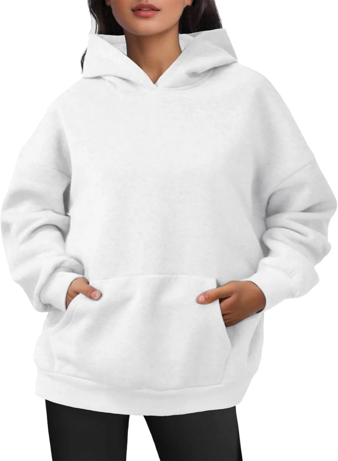 Women Hoodies Sweatshirts Trendy Oversized Hooded Sweater Solid Raglan Sleeve Pockets Pullover Loose Y2K Workout Tops