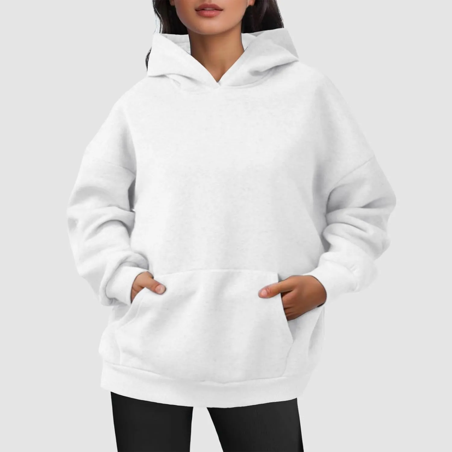 Women Hoodies Sweatshirts Trendy Oversized Hooded Sweater Solid Raglan Sleeve Pockets Pullover Loose Y2K Workout Tops