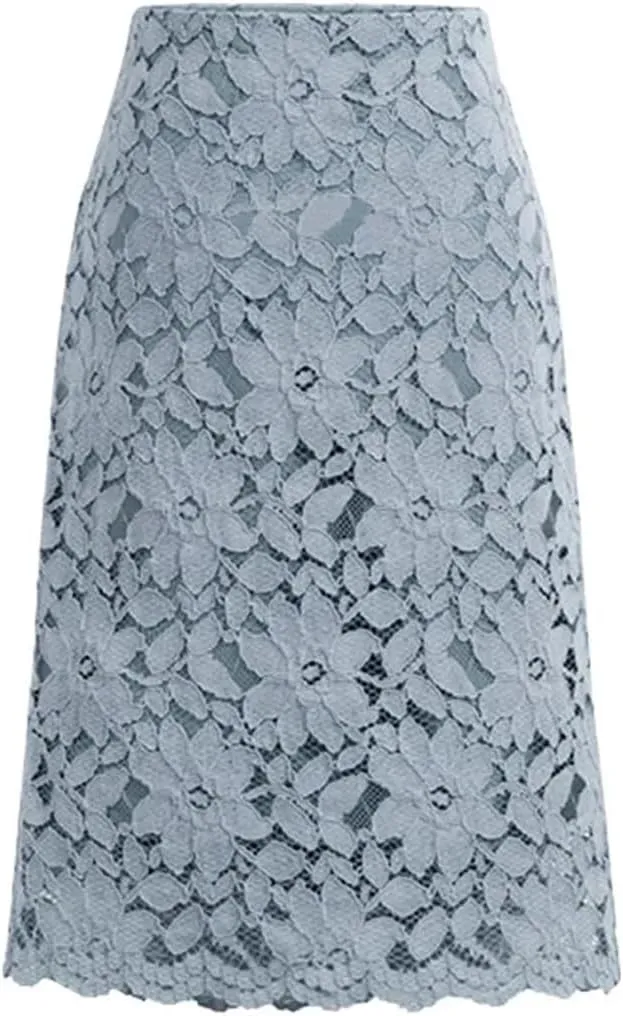 Women Lace Elegant Office Skirts Pencil Bandage Skirt Knee-Length High Waist
