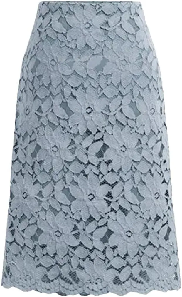 Women Lace Elegant Office Skirts Pencil Bandage Skirt Knee-Length High Waist
