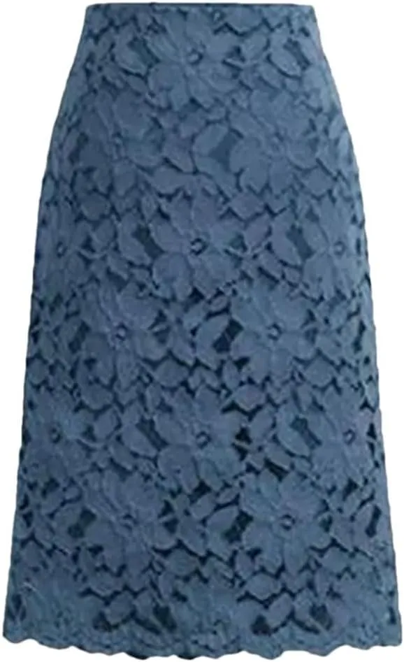 Women Lace Elegant Office Skirts Pencil Bandage Skirt Knee-Length High Waist