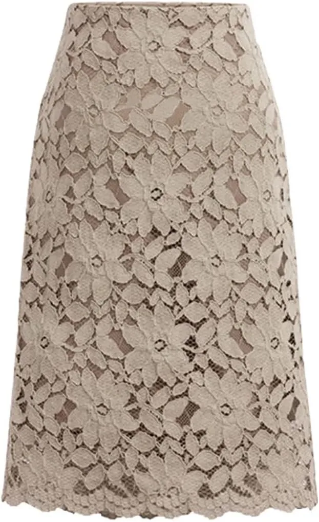 Women Lace Elegant Office Skirts Pencil Bandage Skirt Knee-Length High Waist