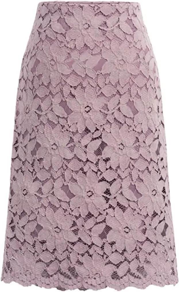 Women Lace Elegant Office Skirts Pencil Bandage Skirt Knee-Length High Waist