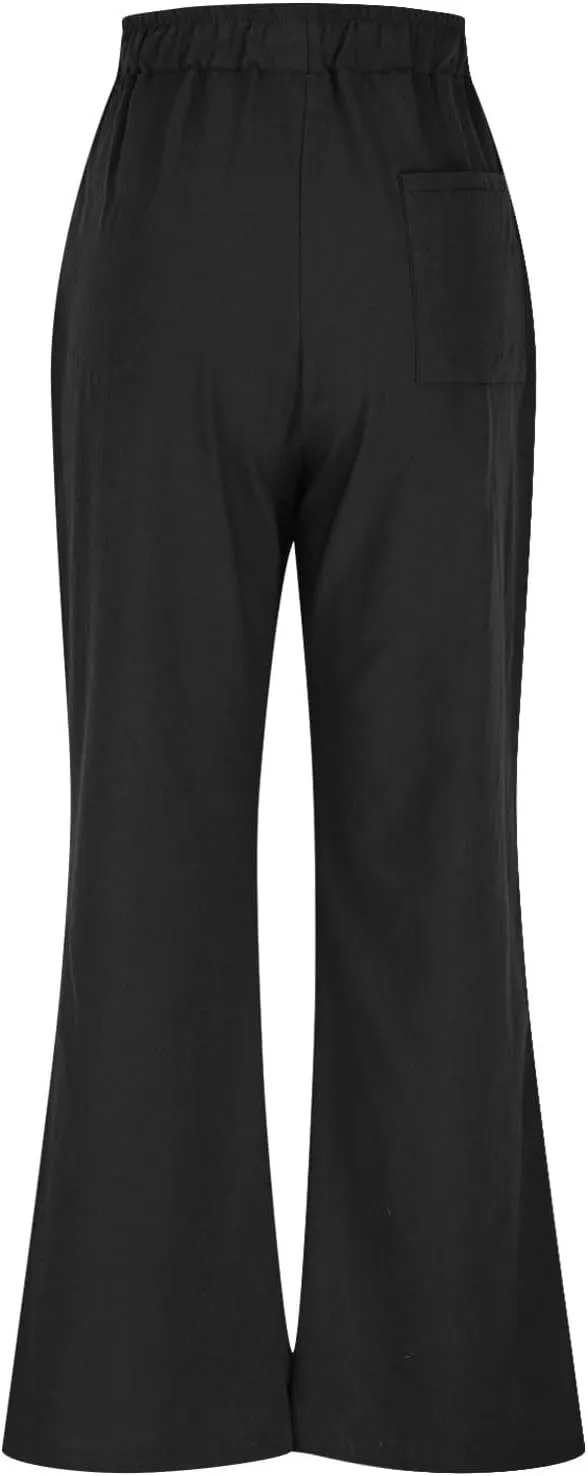 Women Linen Palazzo Pants Summer Boho Beach Pants Casual Wide Leg High Waist Lounge Pant Vacation Trousers with Pocket