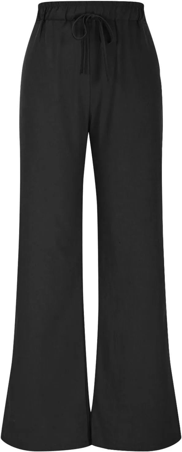 Women Linen Palazzo Pants Summer Boho Beach Pants Casual Wide Leg High Waist Lounge Pant Vacation Trousers with Pocket
