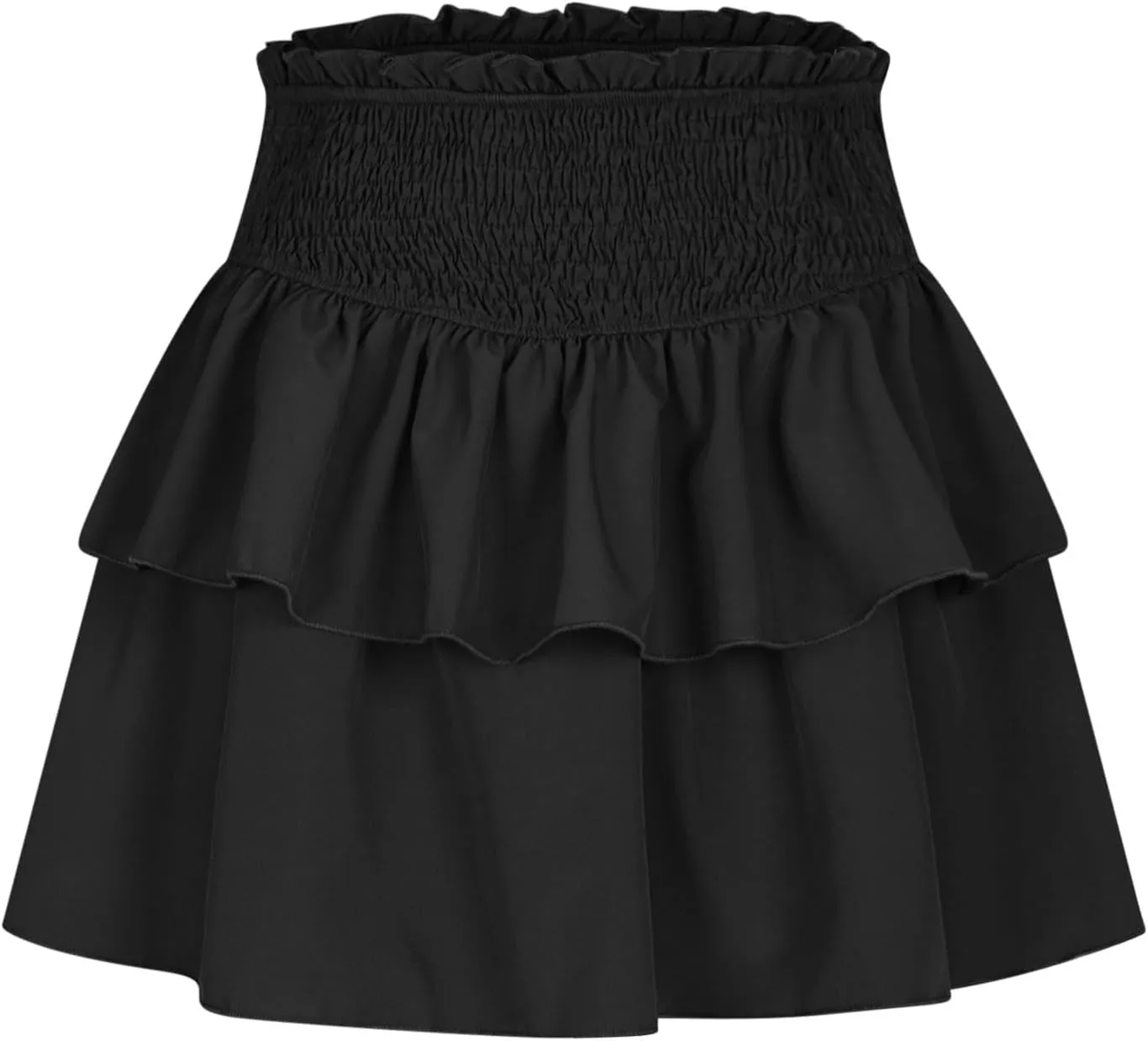 Women Summer Tiered Short Skirt with Shorts, Smocked High Waisted Ruffle Mini Skirts Teen Girls Cute Casual Skirts
