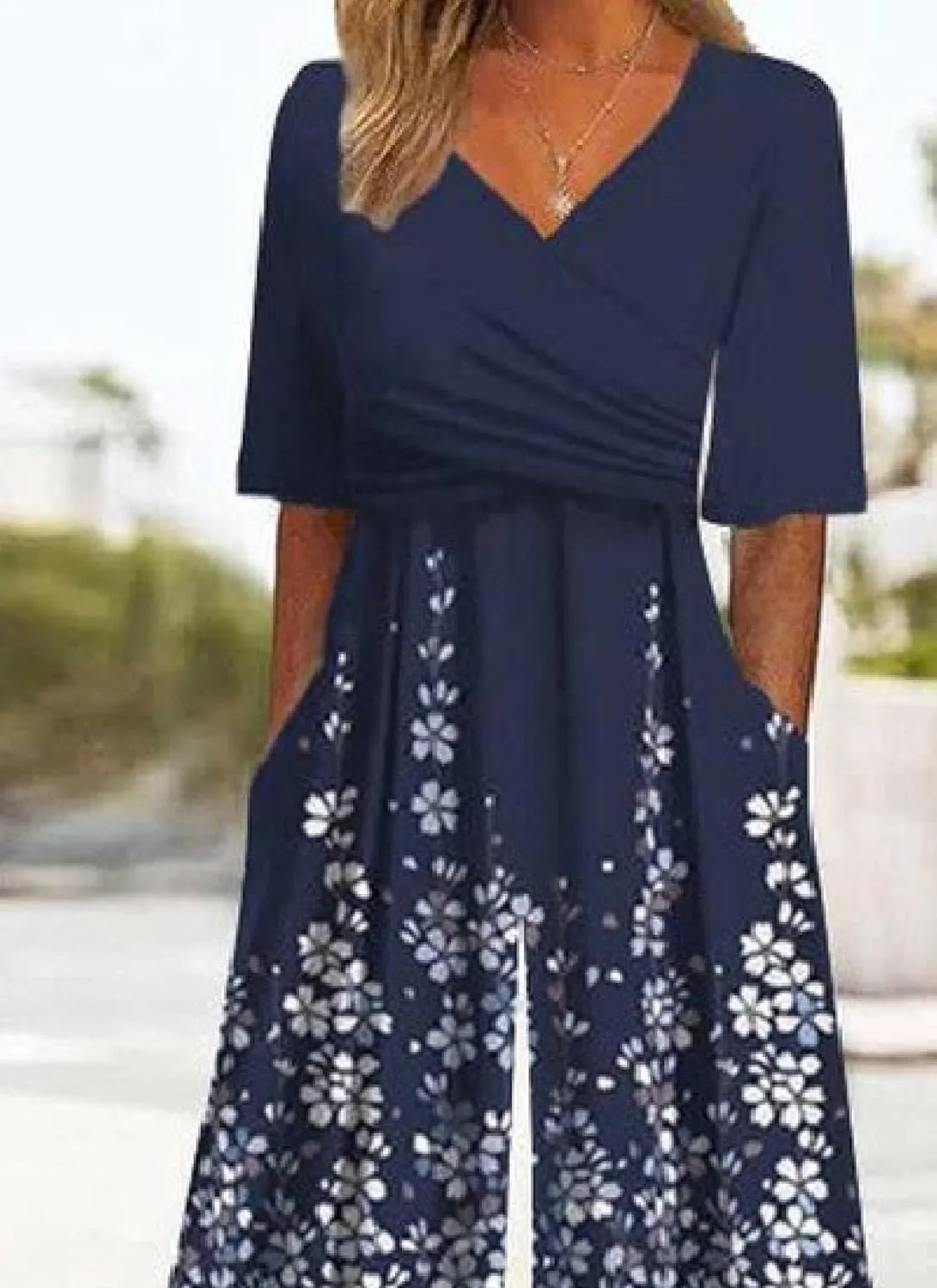 Women's 2025 Jumpsuits Dressy Casual Black One Piece Outfits Half Sleeve V Neck White Floral Print Pants Rompers