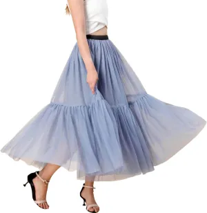 Women's A Line Tulle Party Dinner Tutu Skirt Brown Stretchy High Waisted Flared Skirt Plus Size Womens Skirts
