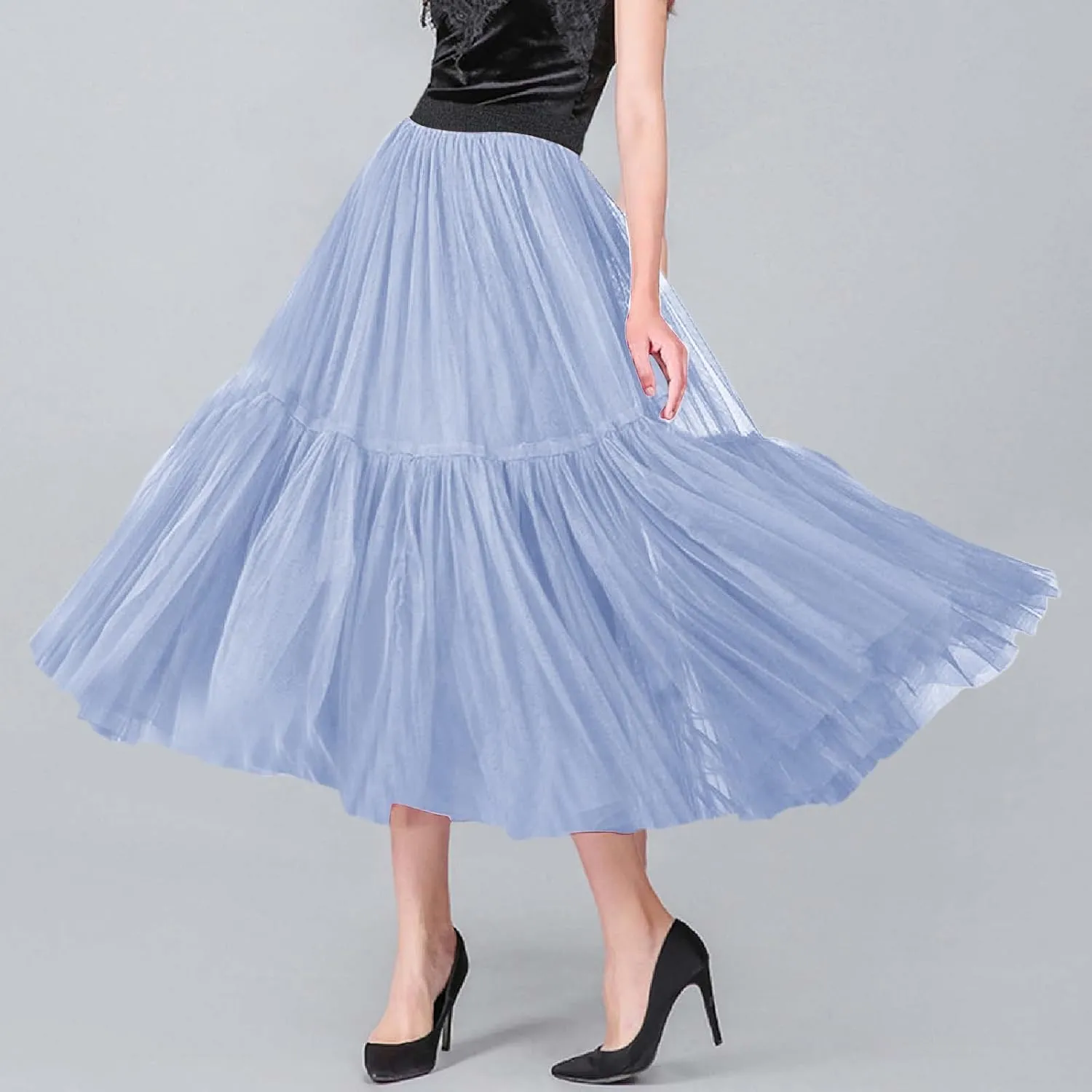 Women's A Line Tulle Party Dinner Tutu Skirt Brown Stretchy High Waisted Flared Skirt Plus Size Womens Skirts