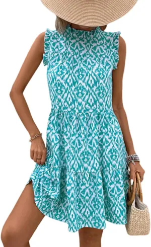 Women's Casual Boho Floral Print Dresses Summer Ruffle Sleeveless Mini Dress Vacation Beach Tank Sundress 2025