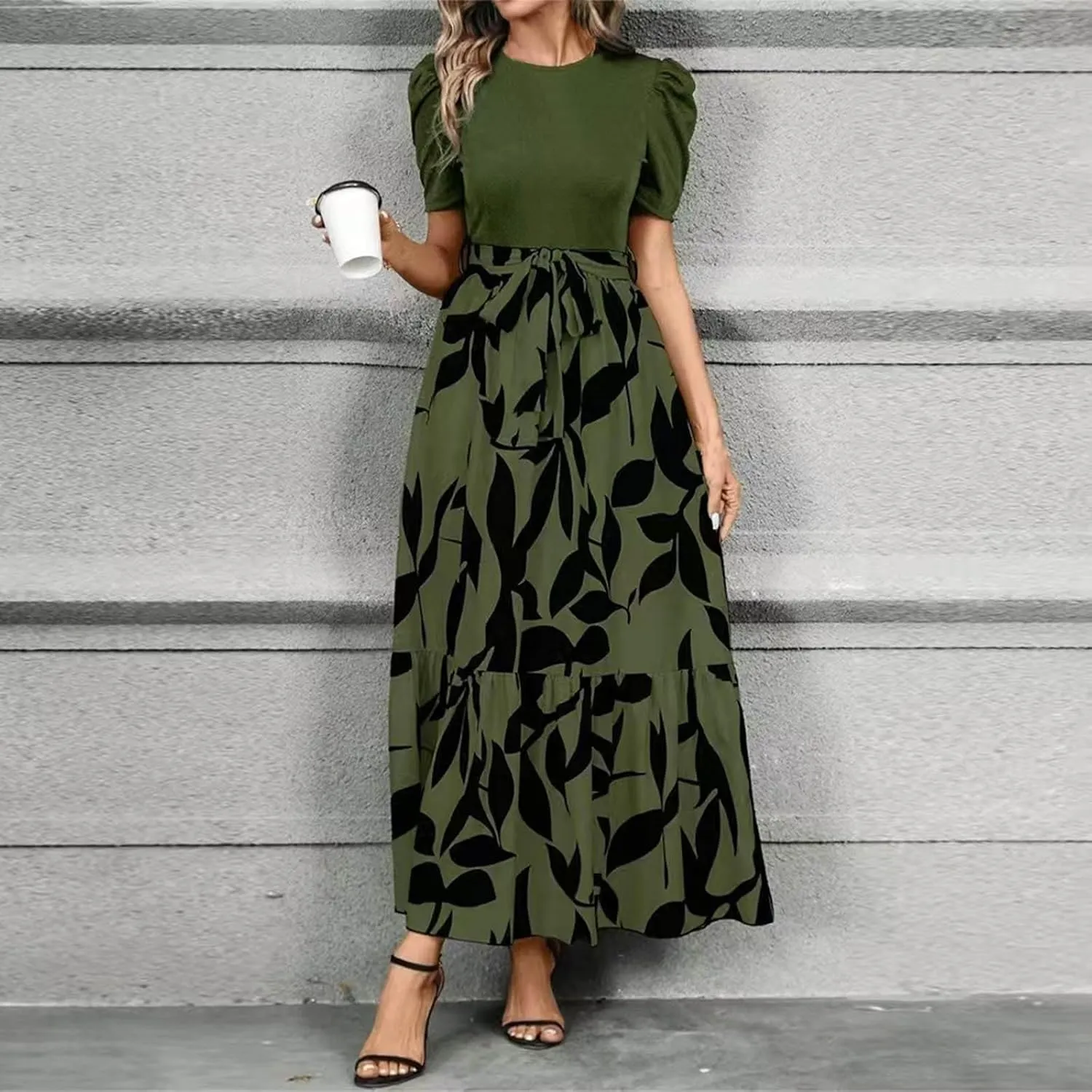 Women's Casual Long Flowy Dresses Ruffle Short Sleeve Floral Printed Dresses with Pockets Summer 2025 Maxi Dress