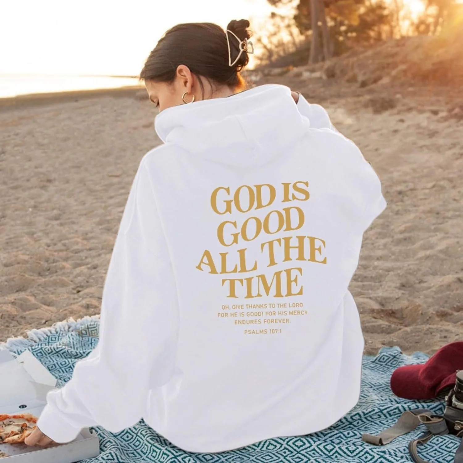 Women's Christian God Is Good All The Time Oversized Hoodies Cute Graphic Jesus Letter Pullover Sweatshirts Faith Y2K