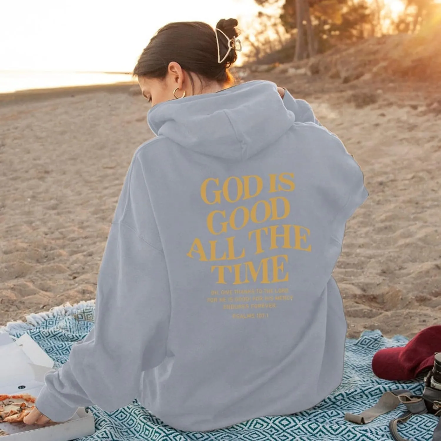 Women's Christian God Is Good All The Time Oversized Hoodies Cute Graphic Jesus Letter Pullover Sweatshirts Faith Y2K