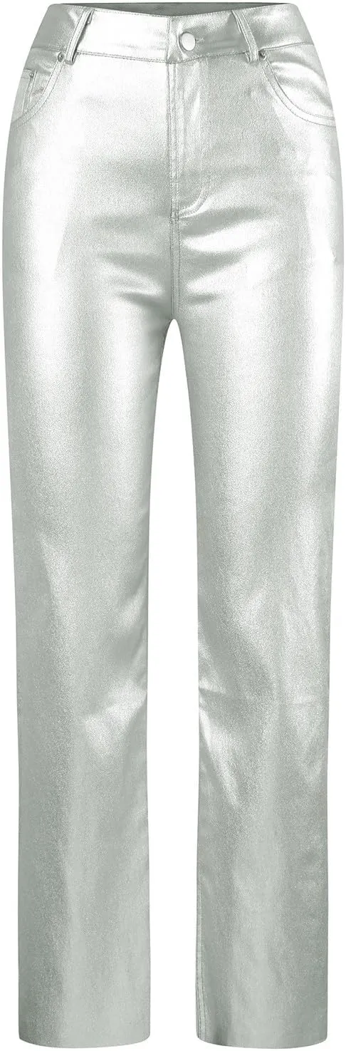 Women's Faux Leather Loose Solid PU Pants High Waist Baggy Jogger Cargo Trousers with Pockets Wide Leg Palazzo Pants