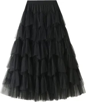 Women's Floral Midi Skirt Layered Heavy Industry Cake Skirts Vintage Irregular Beach Thin Skirt Pleated Cheer