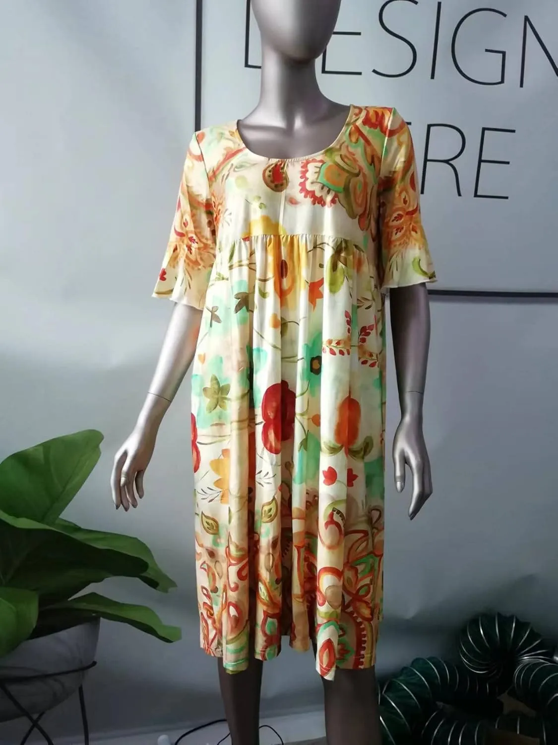 Women's Floral Print Dress Casual Flounces Bell Sleeves Belted Waist Mini Dress Knee Length Summer Beach Sundress