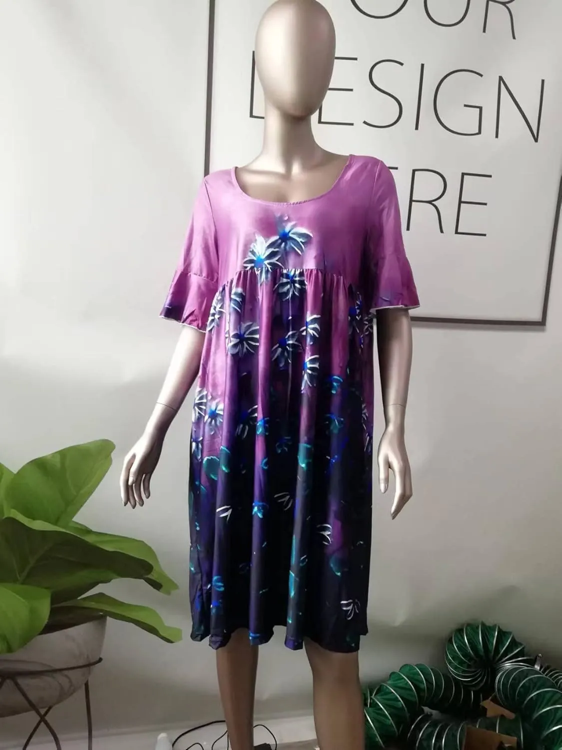 Women's Floral Print Dress Casual Flounces Bell Sleeves Belted Waist Mini Dress Knee Length Summer Beach Sundress