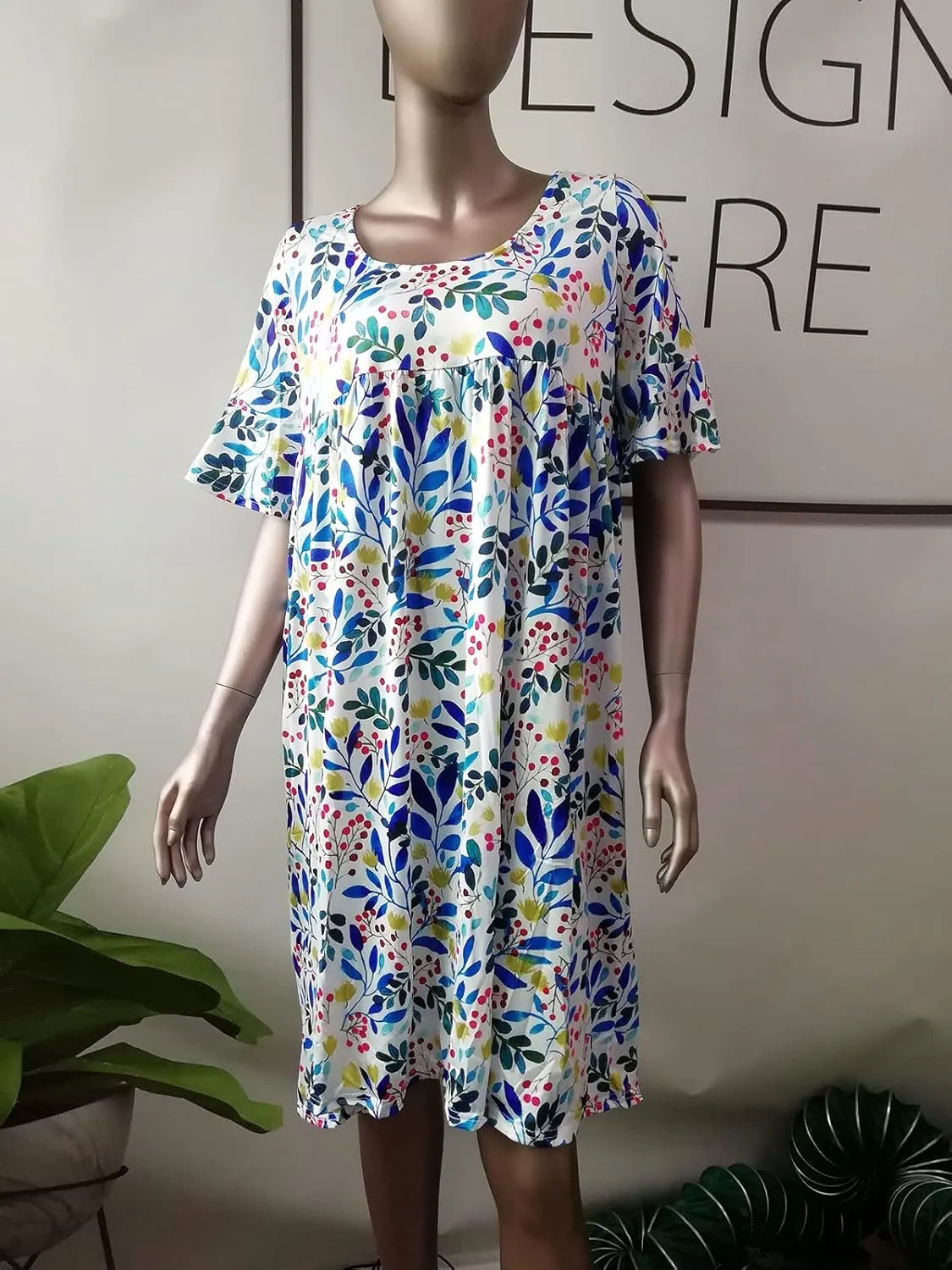 Women's Floral Print Dress Casual Flounces Bell Sleeves Belted Waist Mini Dress Knee Length Summer Beach Sundress