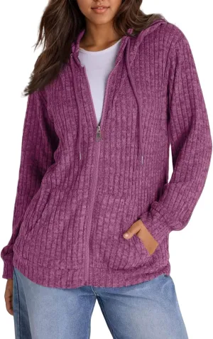 Womens Full Zip Hoodie Y2K Fuzzy Lightweight Oversized Sweatshirt Drawstring Open Cardigan Jacket Fall Winter Outfits