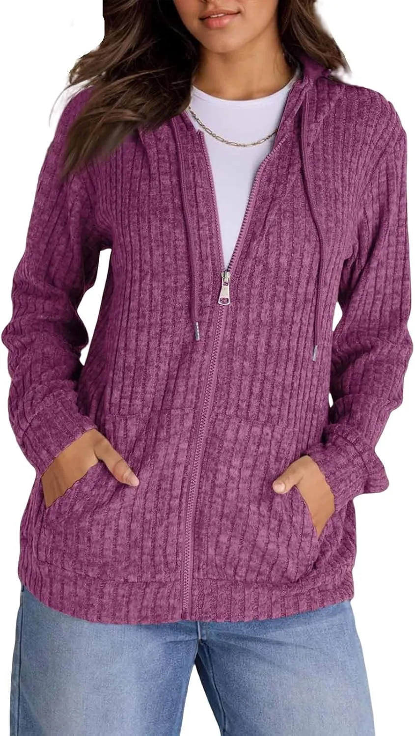 Womens Full Zip Hoodie Y2K Fuzzy Lightweight Oversized Sweatshirt Drawstring Open Cardigan Jacket Fall Winter Outfits