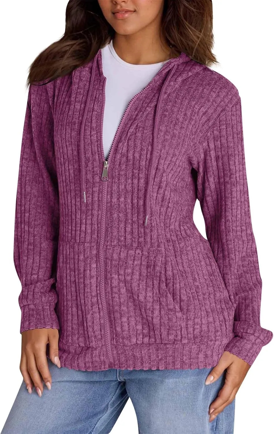 Womens Full Zip Hoodie Y2K Fuzzy Lightweight Oversized Sweatshirt Drawstring Open Cardigan Jacket Fall Winter Outfits