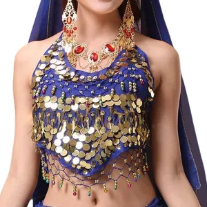 Women's Halter Neck Bra for Belly Dance, Backless Padded Camisole Halter Crop, Sequins Belly Dance Crop Top