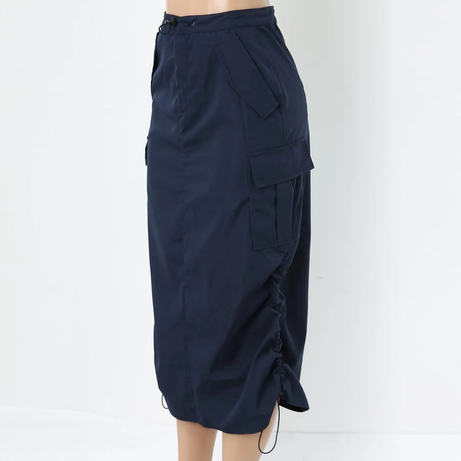 Womens High Waist Skirt Women's Loose Casual Quick Drying Pleated Drawcord Work Suit Split Skirt Midi Skirt