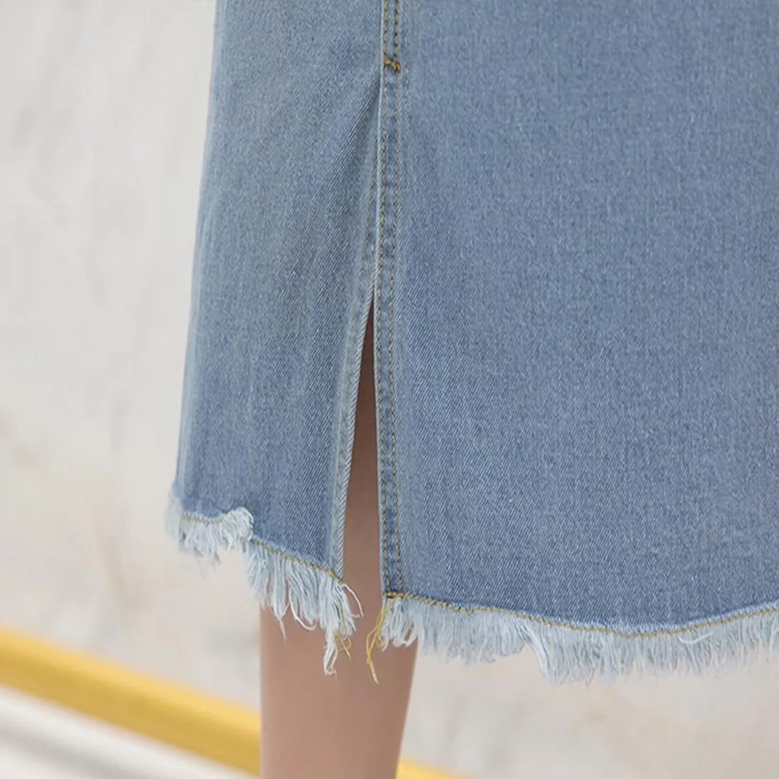 Women's High Waisted A-Line Denim Skirt Distressed Hem Mid-Length Casual Skirt, Vintage Spring Summer Loose Fit Skirts