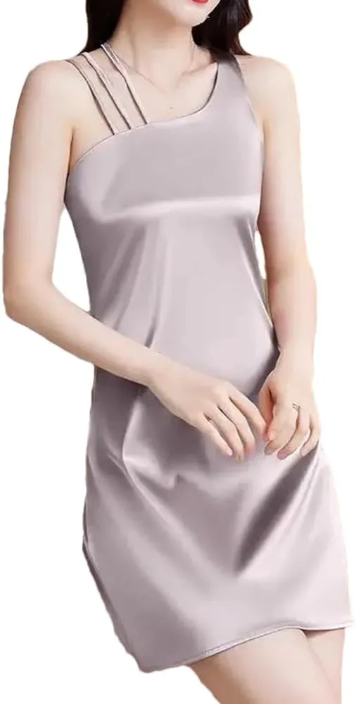 Women's Irregular Silk Satin Dress Summer Sleeveless Casual Beach Party Bodycon Dresses